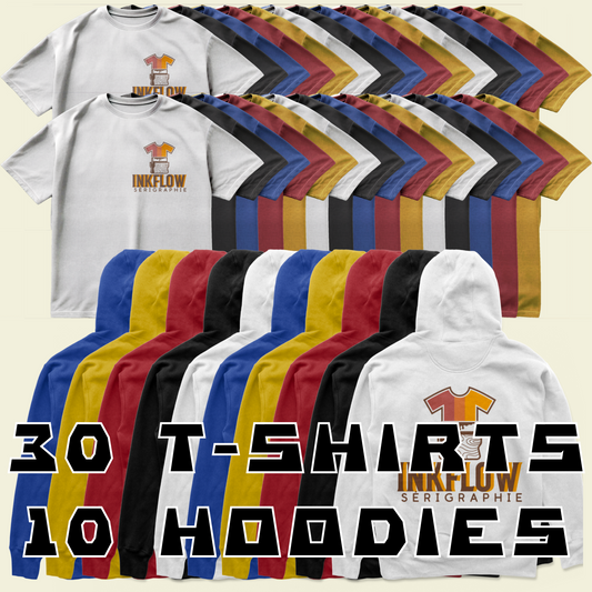 10 Hoodies 30 T-shirts